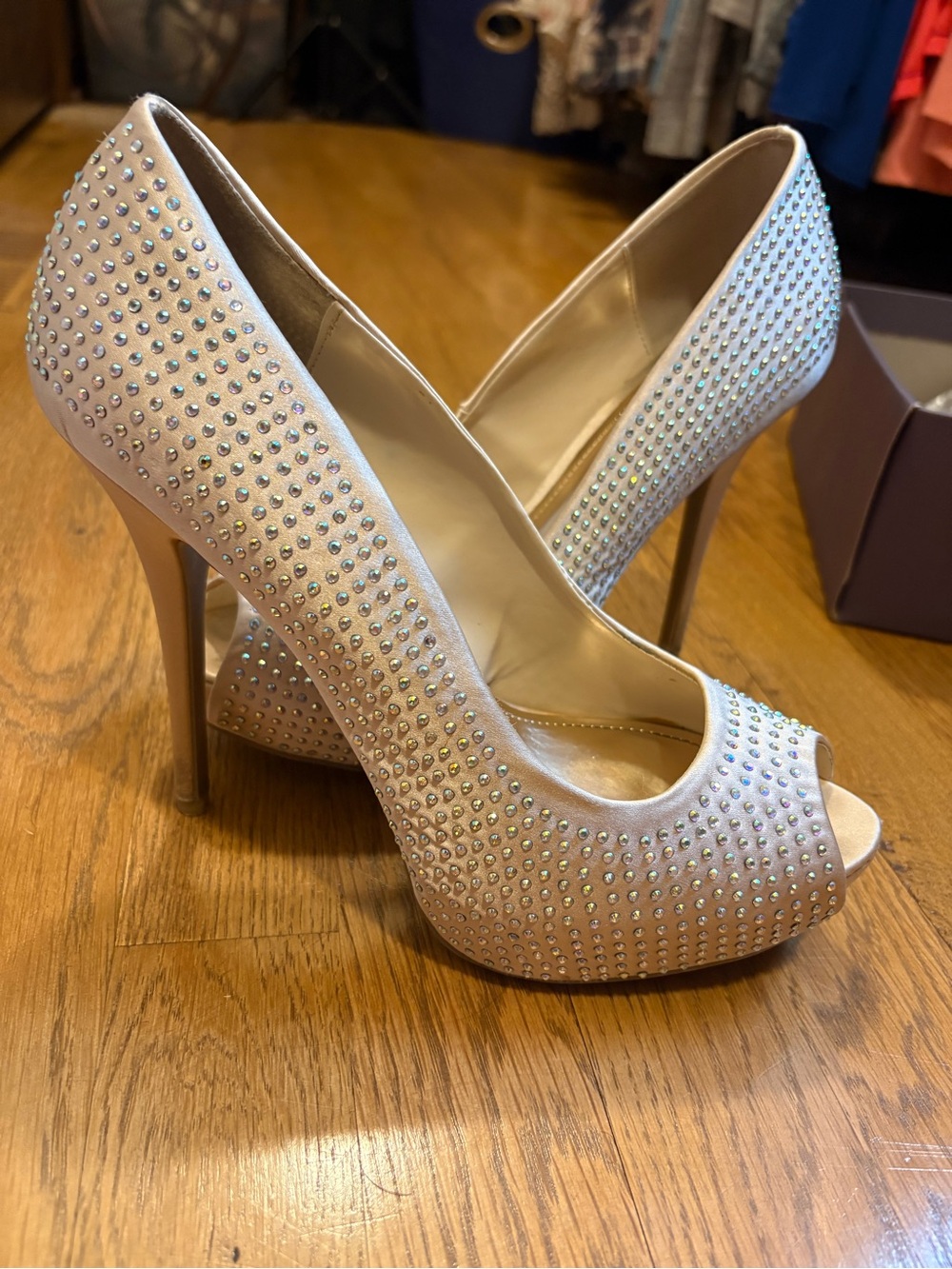 Jessica Simpson Ivory Crystal Peep-Toe Platform Pumps
